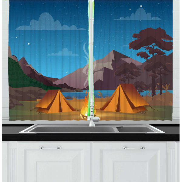 East Urban Home 2 Piece Travel Camping In Woods With Fire At Night