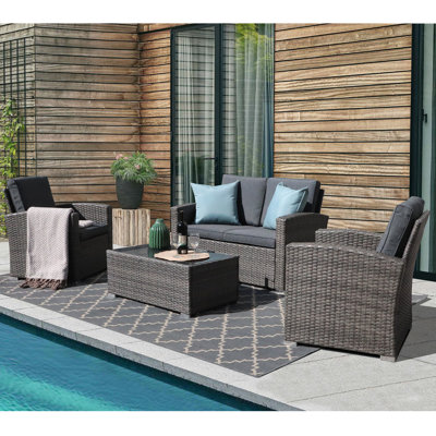 (Box 1/2) Betsi 4 Piece Rattan Sofa Seating Group with Cushions