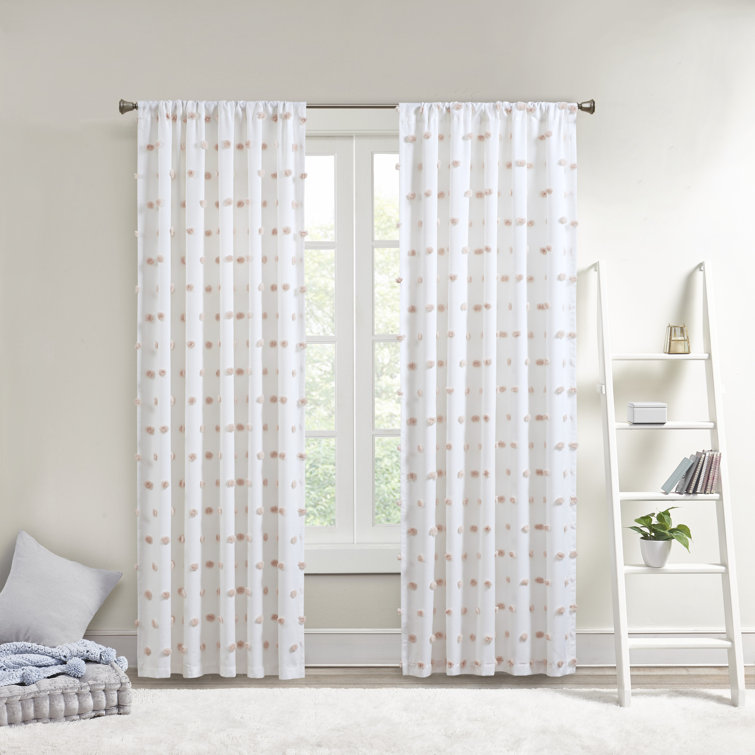 Laude Run Castro Pom Polka Dots Semi Sheer Rod Pocket Single Curtain Panel Reviews Wayfair Laude Run Castro Pom Polka Dots