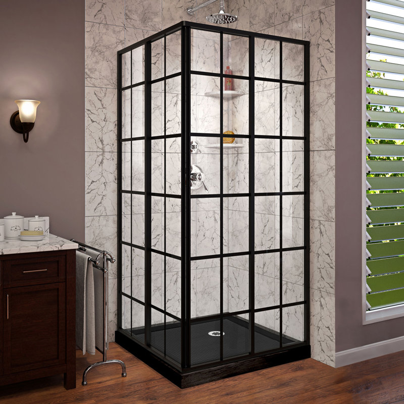 Dreamline French Corner 36 W X 74 75 H Square Sliding Shower Enclosure With Base Included Reviews Wayfair