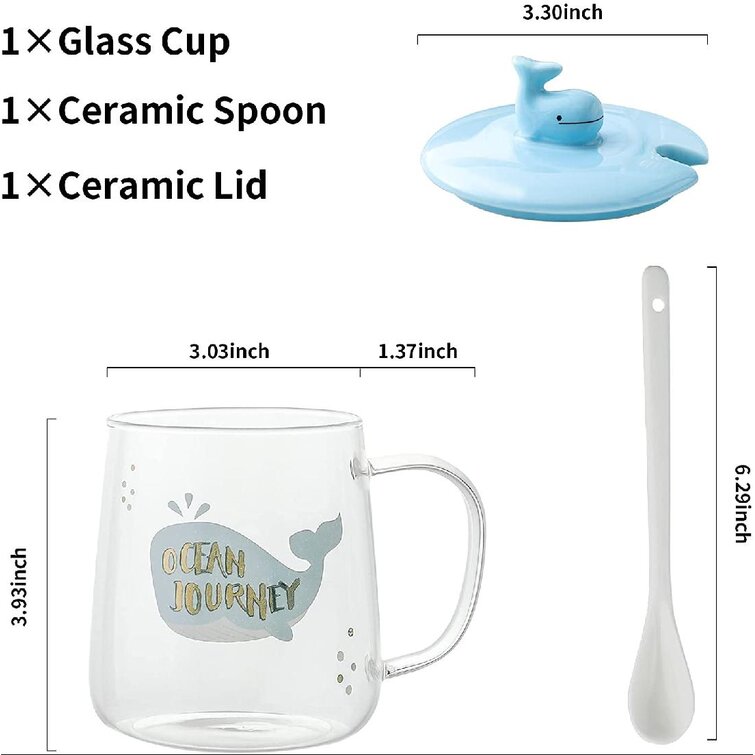 Ceramic Tea Cup Porcelain Coffee Mug for Latte Mocha Green Tea w Lid 12 oz 