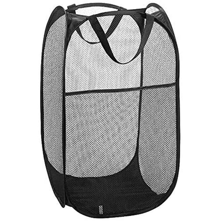 Three Compartment Popup Hamper Folds for Storage Durable Mesh Material Folding Pop-Up Laundry Hampers are Great for College Dorm or Travel. Black Handles to Carry Easily to The Laundry Room