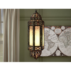 Hanging Glass and Metal Lantern in Dark Brown