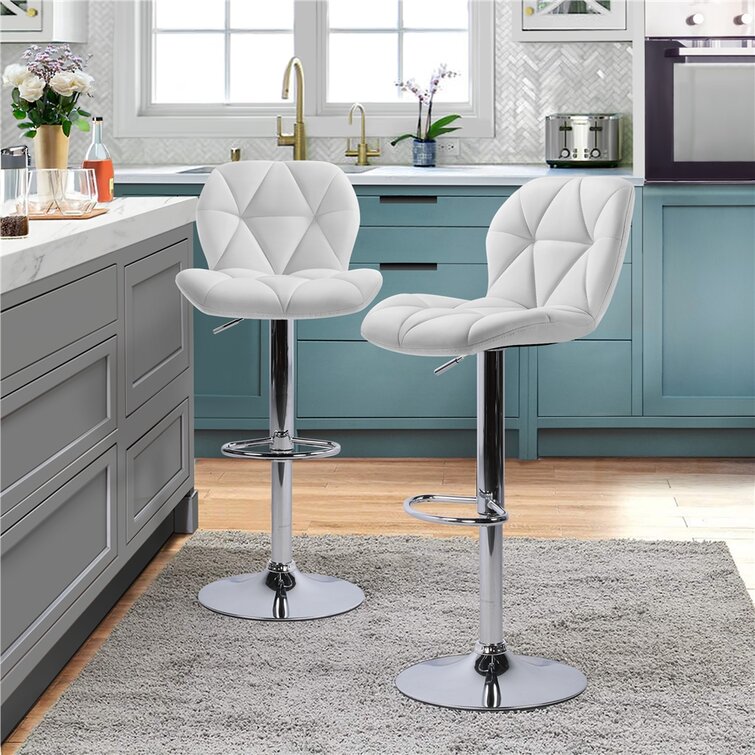 B06 Set of 2 PU Leather Adjustable Bar Stool Counter Height Chair with Backrest 