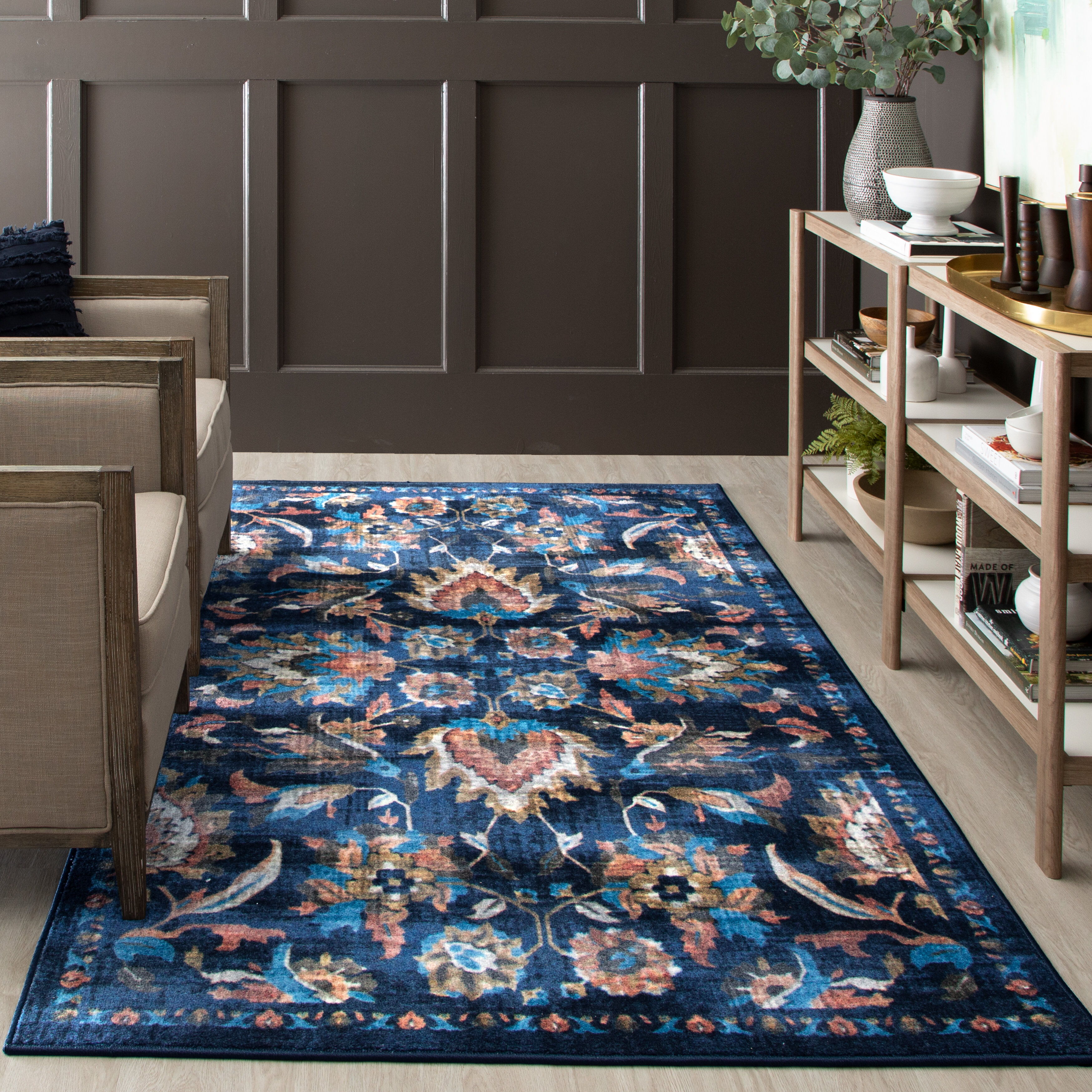 Bungalow Rose Barkhampstead Floral Navy Area Rug Reviews Wayfair