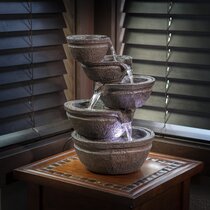 Wayland Round Tuscan Style Tabletop Fountain 3 Tiered & Rustic Bowl  Base 
