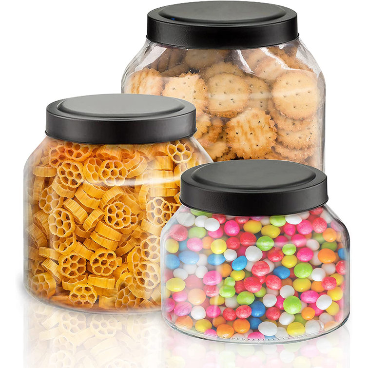 Glass Jars – Set Of 3 Round Glass Kitchen Canisters With Lids – Storage  Containers For Sugar, Flour, Coffee – Clear Glass Cookie Jars And Kitchen  ...