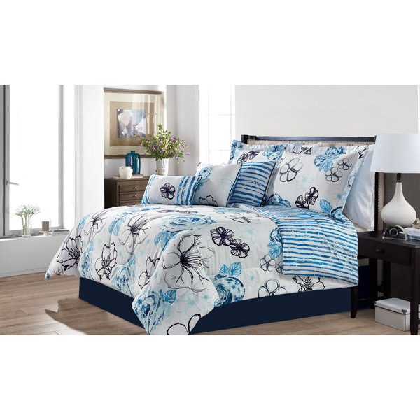 7 pcs Aqua Brown & Beige Micro Suede Patchwork Comforter Bedding Set King Queen 