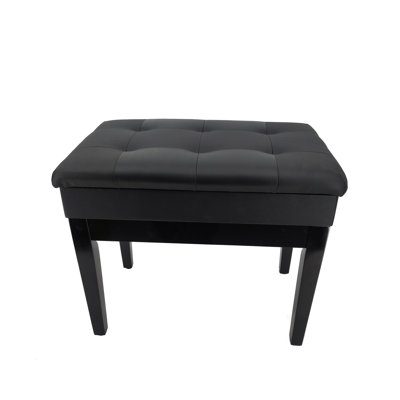 Black Piano Bench Keyboard Chair Adjustable Height 19-23" with Storage Compartment