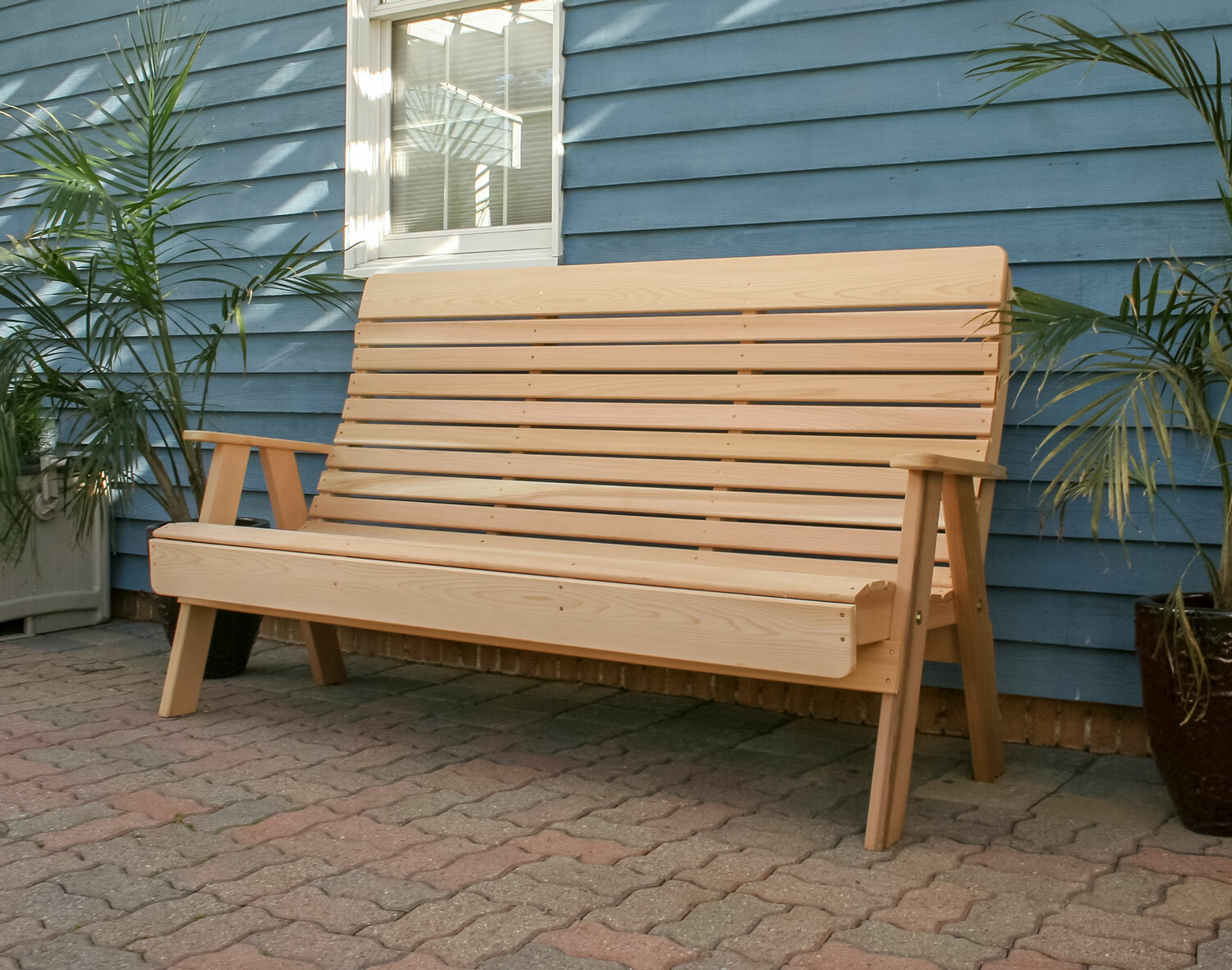 wooden garden bench with back