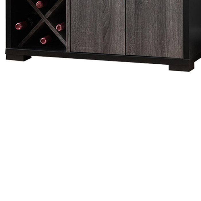 Wrought Studio Dual Tone Wooden Wine Cabinet Black Distressed