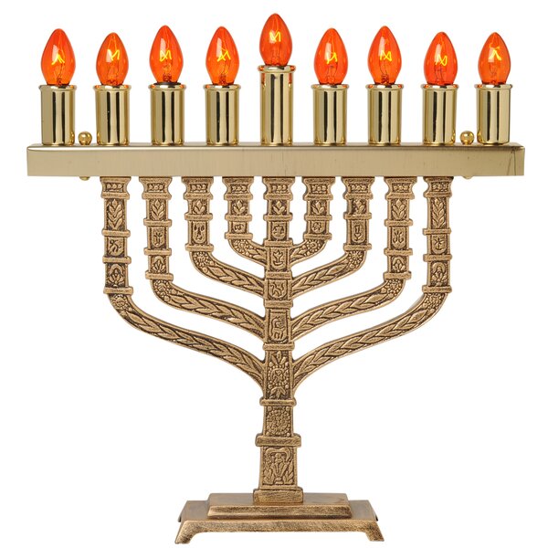 Judaica Place Hanukkah Menorah 7 Branch Jerusalem Design Candle Holder Fits All Standard Chanukah Candles and Oil Cups 4 Inch Nickel Finish