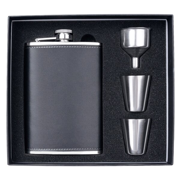 Stainless Steel Hip Flask Liquor Alcohol Drink 2 Cups 1 Funnel WITH DELICATE BOX 
