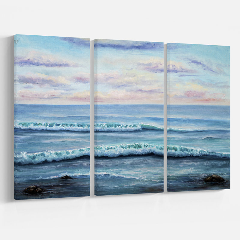 East Urban Home Sea Waves At Blue Sky Oil Painting Print Multi