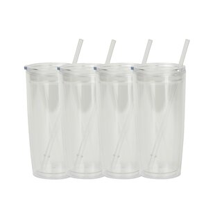 Made in America 8 Lg Black Fluted Tumblers White Lids Straws Holds 32 Ounces 