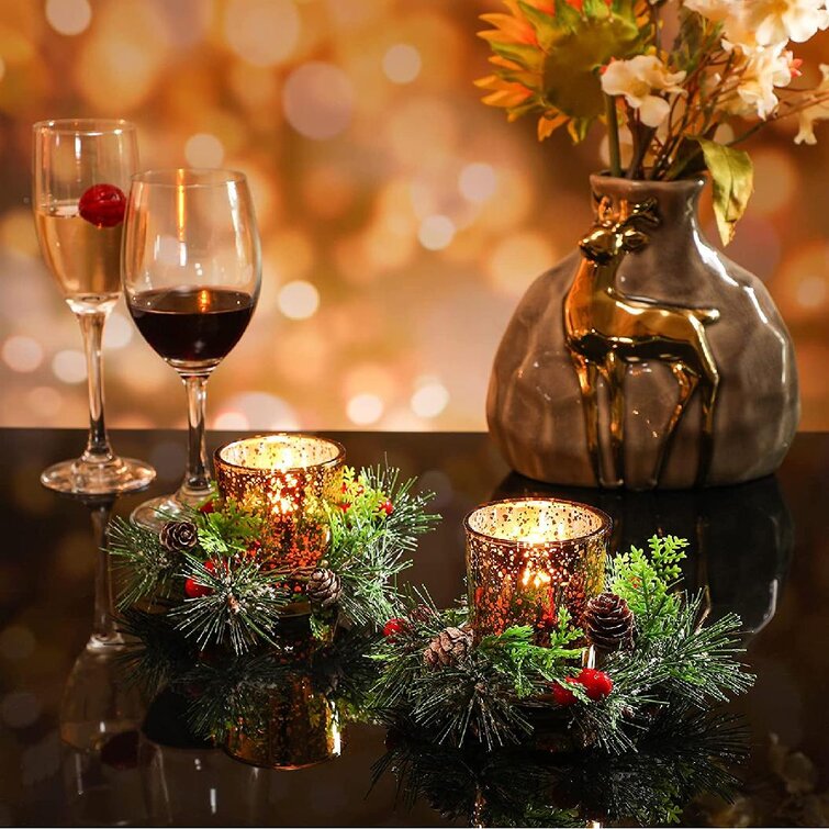Christmas Tea Light Holder Set Votive Candle Decoration Xmas Mantelpiece Decor 