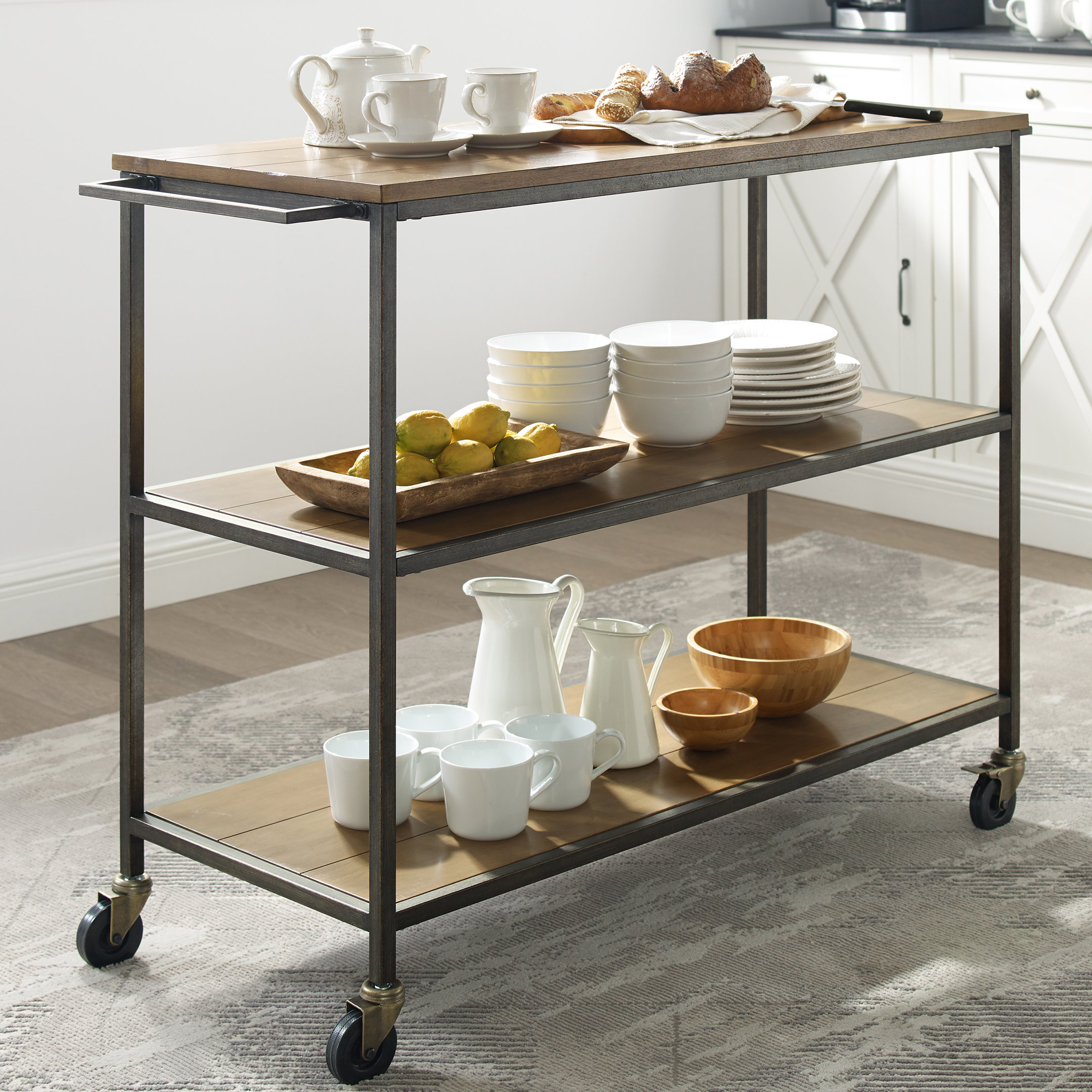Laurel Foundry Modern Farmhouse Kevon Kitchen Cart With Solid Manufactured Wood Top Reviews Wayfair