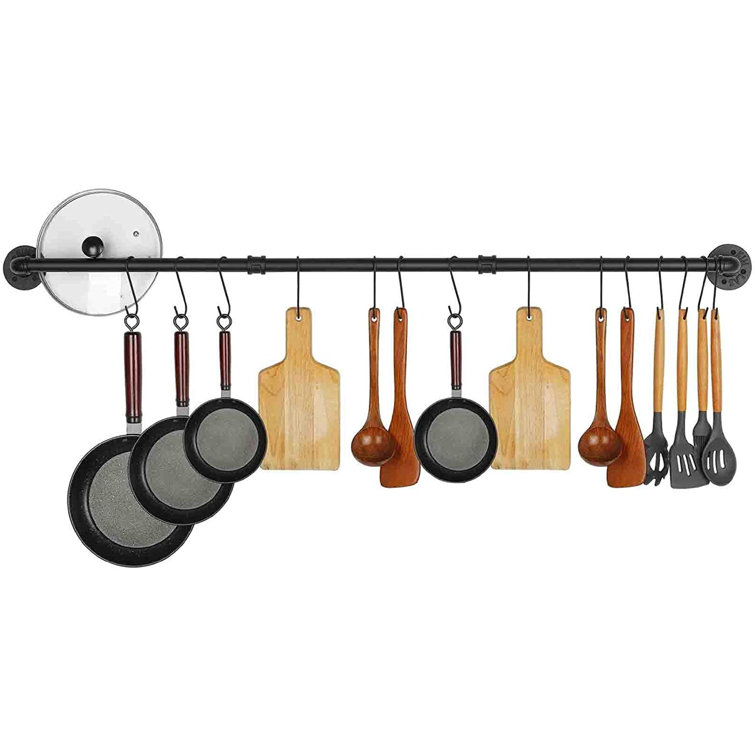 Kitchen Wall Mount Rail with 10 S Hooks Pot Pan Lid Rack Utensil Holder Kitchen Wall Mount Rail with 10 S Hooks Pot Pan Lid Rack Utensil Holder