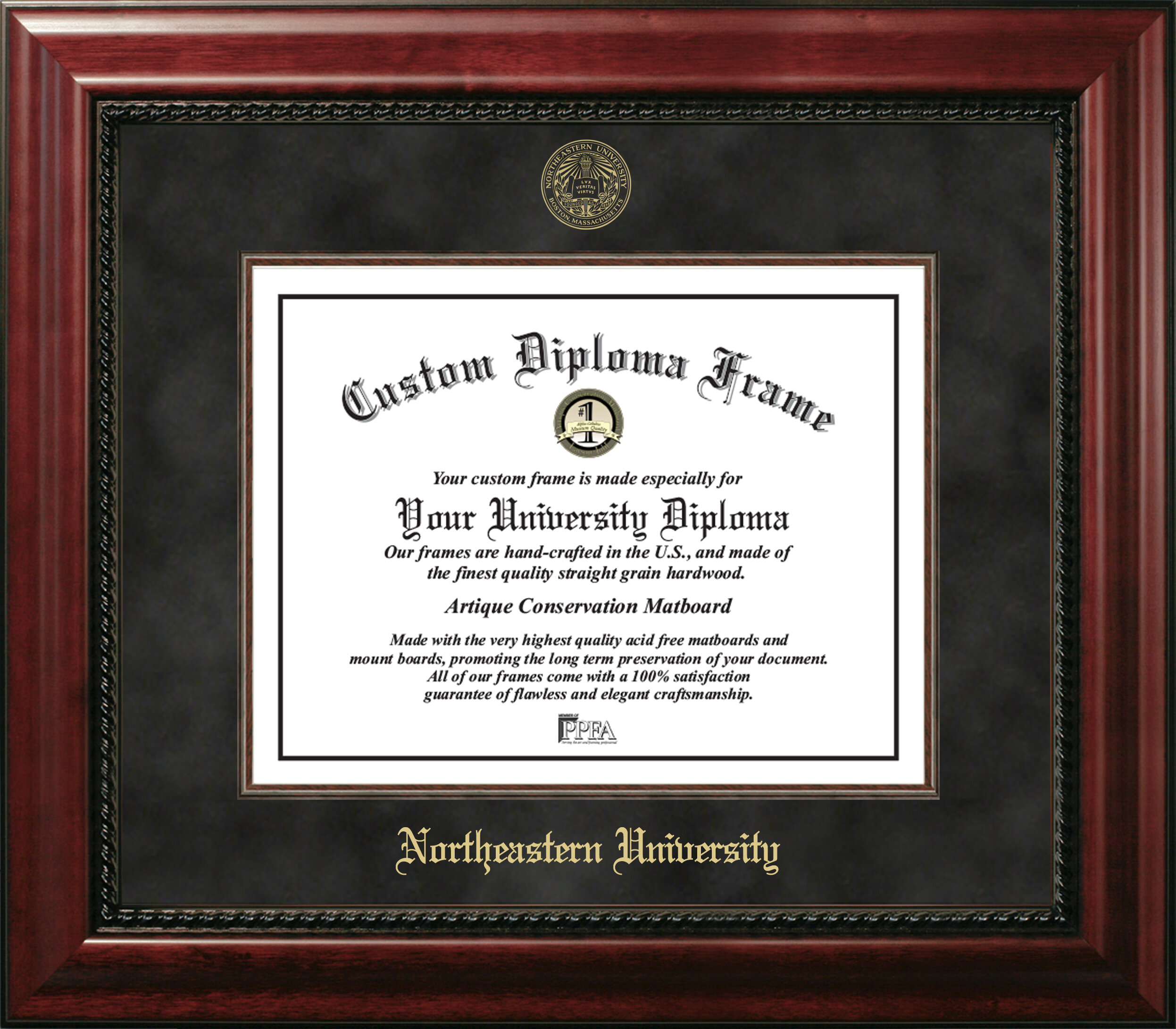 Signature Announcements Northeastern-University Sculpted Foil Seal Name & Tassel Graduation Diploma Frame 20 x 20 Cherry