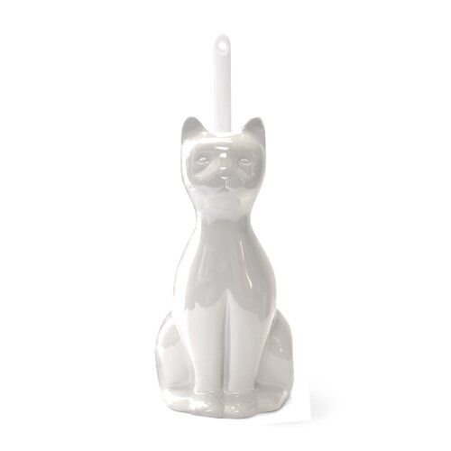 Playful Cat Toilet Brush Holder with Brush White  