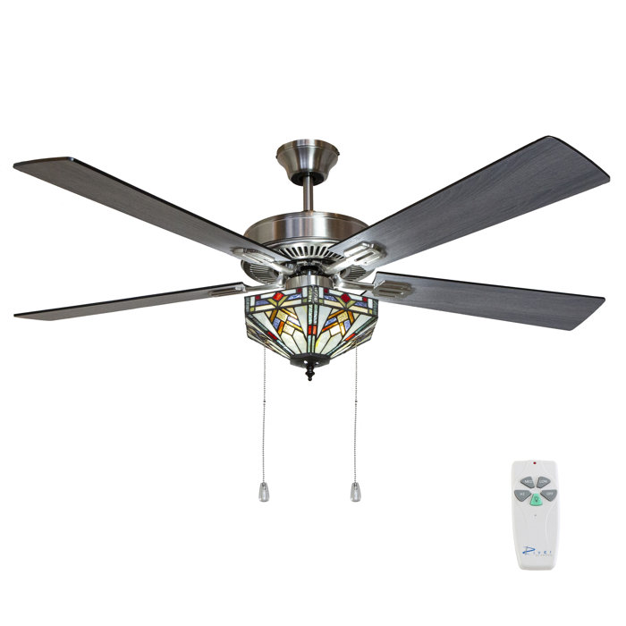 52 Londono Bungalow Mission Glass 5 Blade Ceiling Fan Light Kit Included