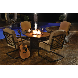 Go to store & view more images Reagan 5 Piece Sunbrella Dining Set with Cushions and Firepit by Alcott Hill