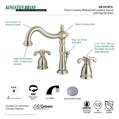 French Country Widespread Bathroom Faucet With Abs Pop Up Drain