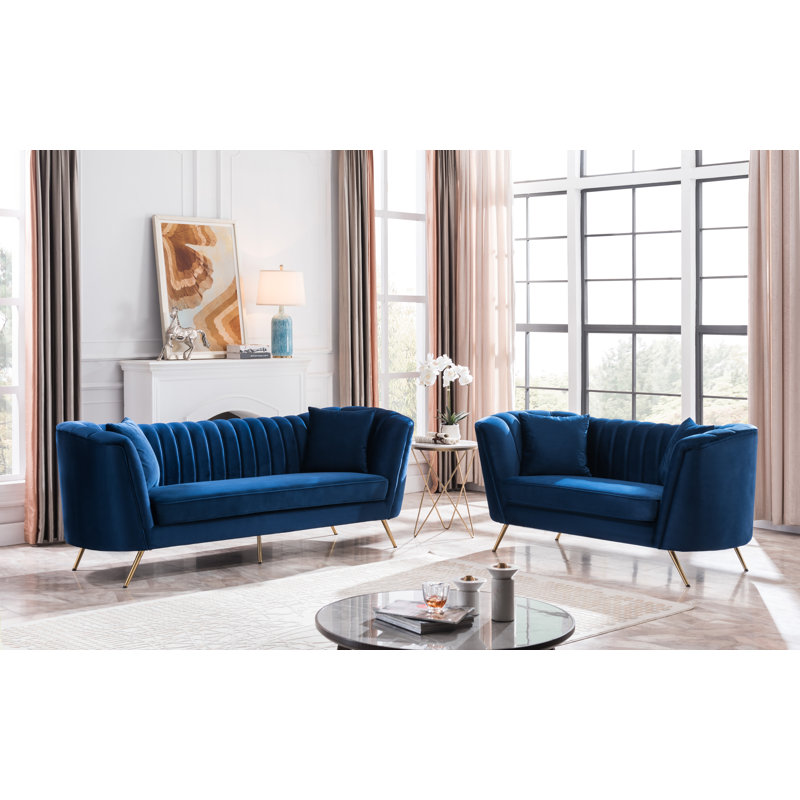 Velvet Flared Arms 2 Piece Living Room Set