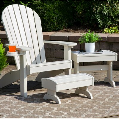 Kells 3 Piece Plastic Adirondack Chair Set With Ottoman And Table