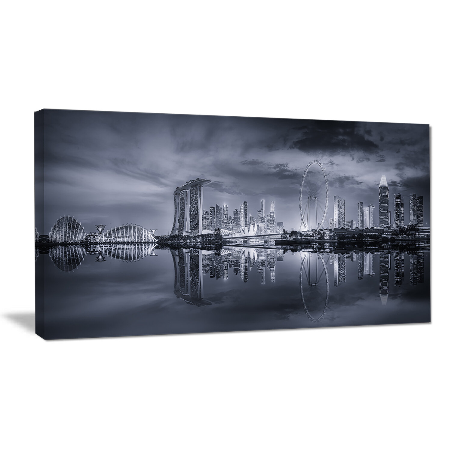 Designart Black And White Singapore Skyline Photographic Print On Wrapped Canvas