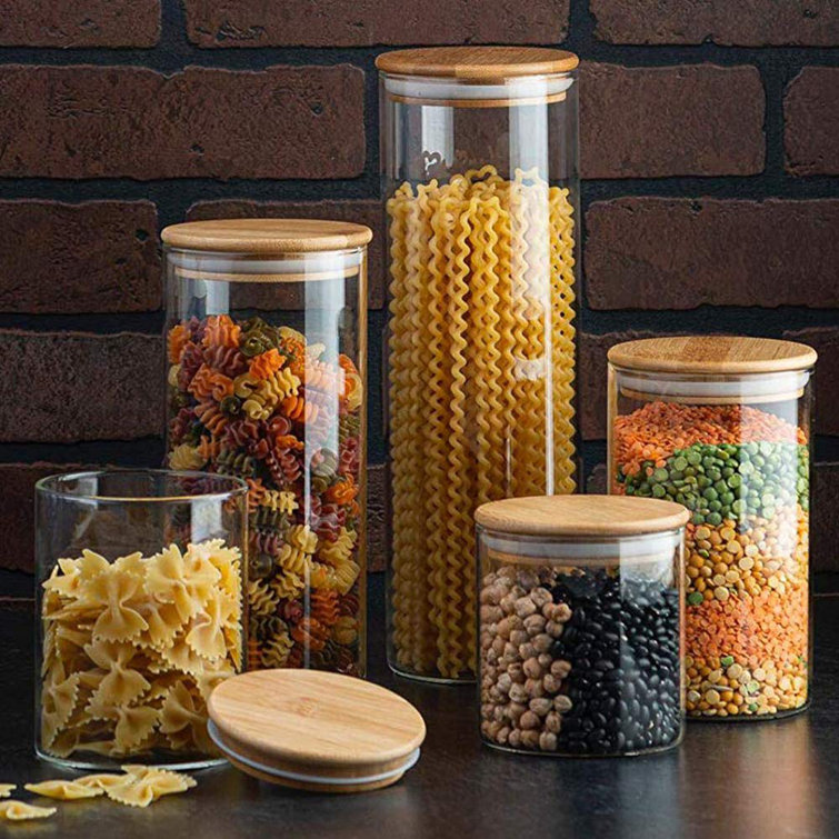 Canister Set Of 5, Glass Kitchen Canisters With Airtight Bamboo Lid, Glass  Storage Jars For Kitchen, Bathroom And Pantry Organization Ideal For Flour,  ...