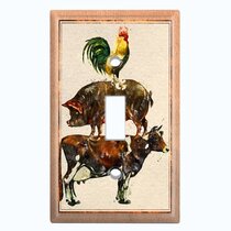 COW PIG ROOSTER Cabin Lodge Sign Primitive Country Farm Ornament 5 X 2.5" Sign 