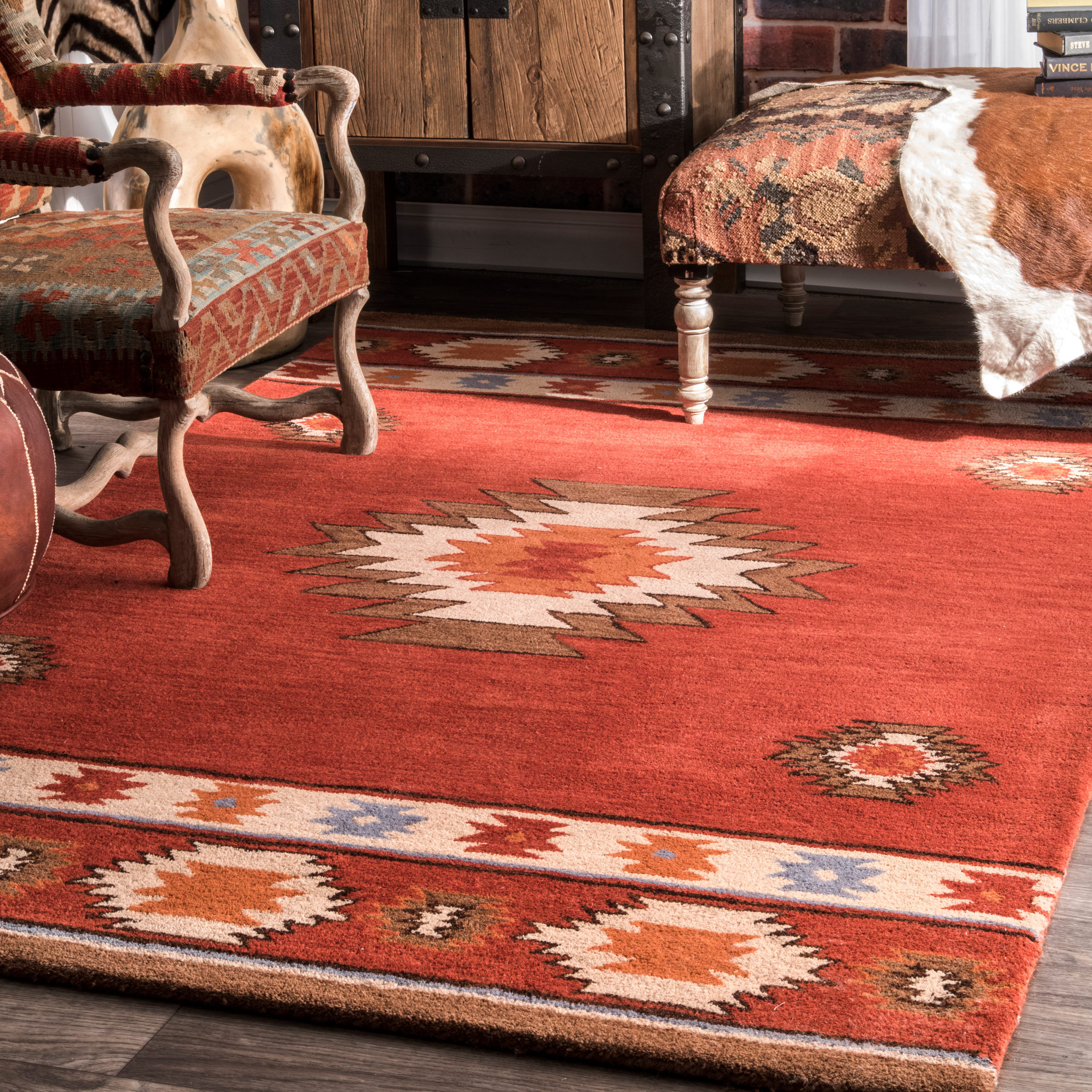 Loon Peak Joshua Southwestern Handmade Tufted Wool Area Rug Handmade Tufted Wool Area Rug