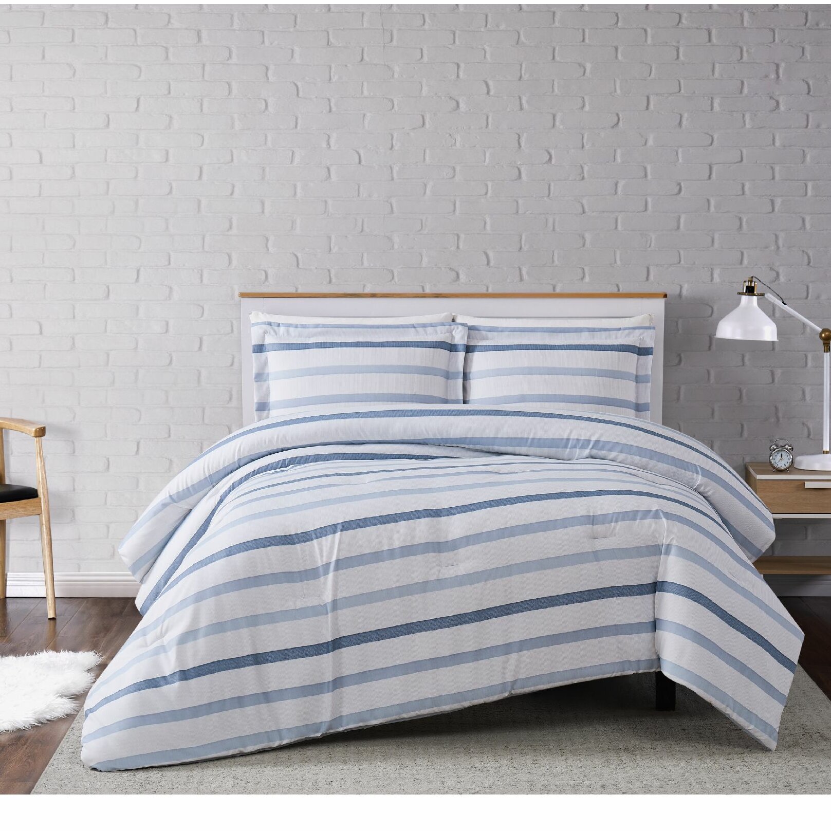 ralph lauren blue and white striped comforter