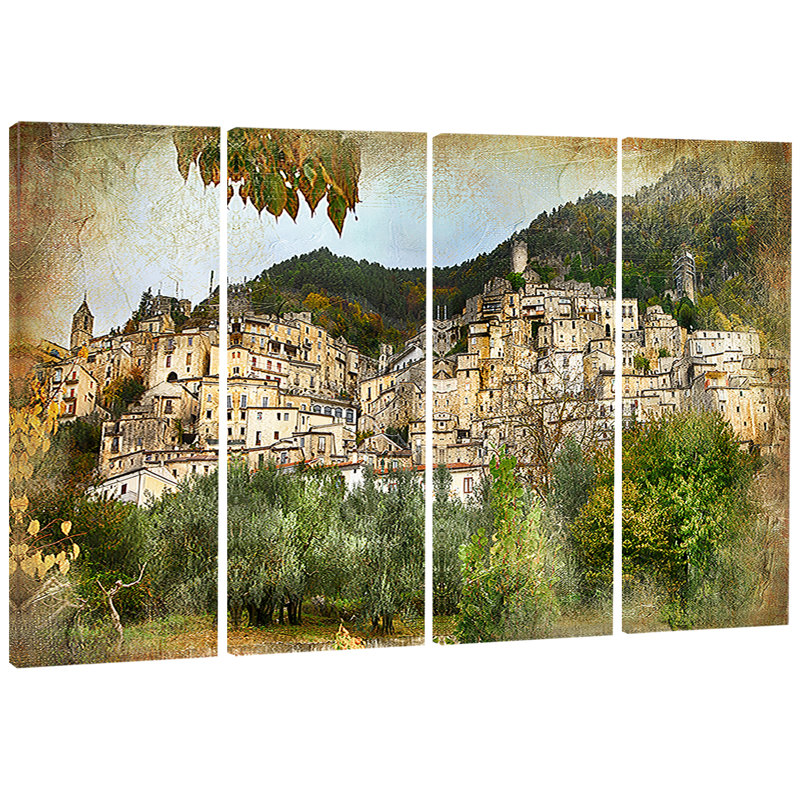 Designart Old Italian Villages Landscape 4 Piece Graphic Art On