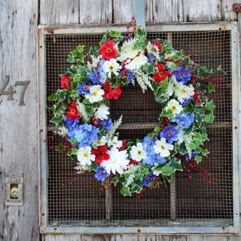 August Grove Hydrangea Magnolia Peony Patriotic Summer Silk Wreath Wayfair