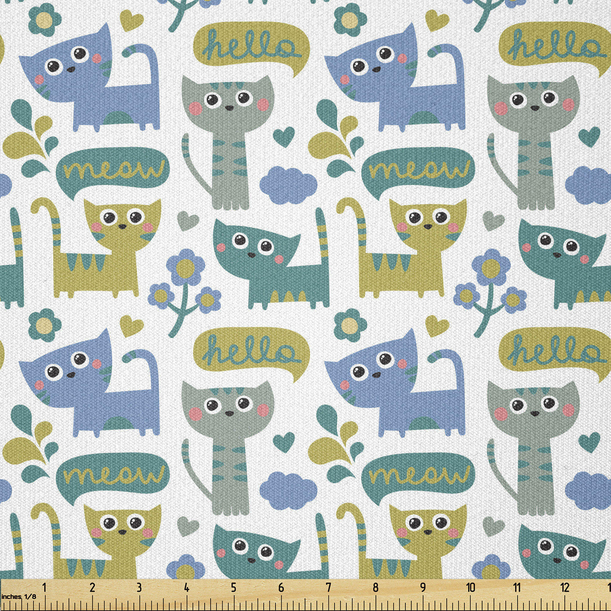East Urban Home Ambesonne Cat Fabric By The Yard, Cartoon Kittens Saying Hello And Meow In Speech Bubbles With Flowers Hearts And Clouds,Square | Wayfair East Urban Home Ambesonne Cat Fabric By The Yard, Cartoon Kittens Saying Hello And Meow In Speech Bubbles With Flowers Hearts And Clouds,Square | Wayfair