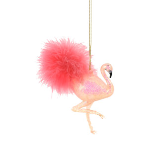 Pink Flamingo Lawn Ornament Wayfair Gl Pink Glittered Flamingo With Fluffy Tail Ornament Set Of 2