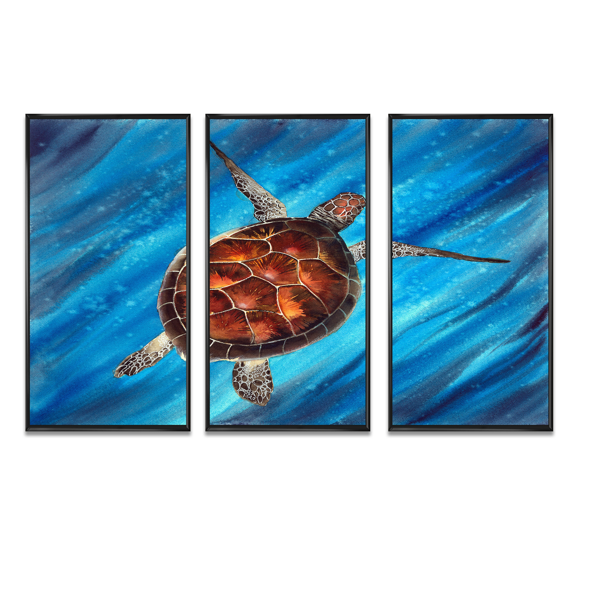 Bay Isle Home Colorful Sea Turtle Swimming In Blue - 3 Piece on | Wayfair