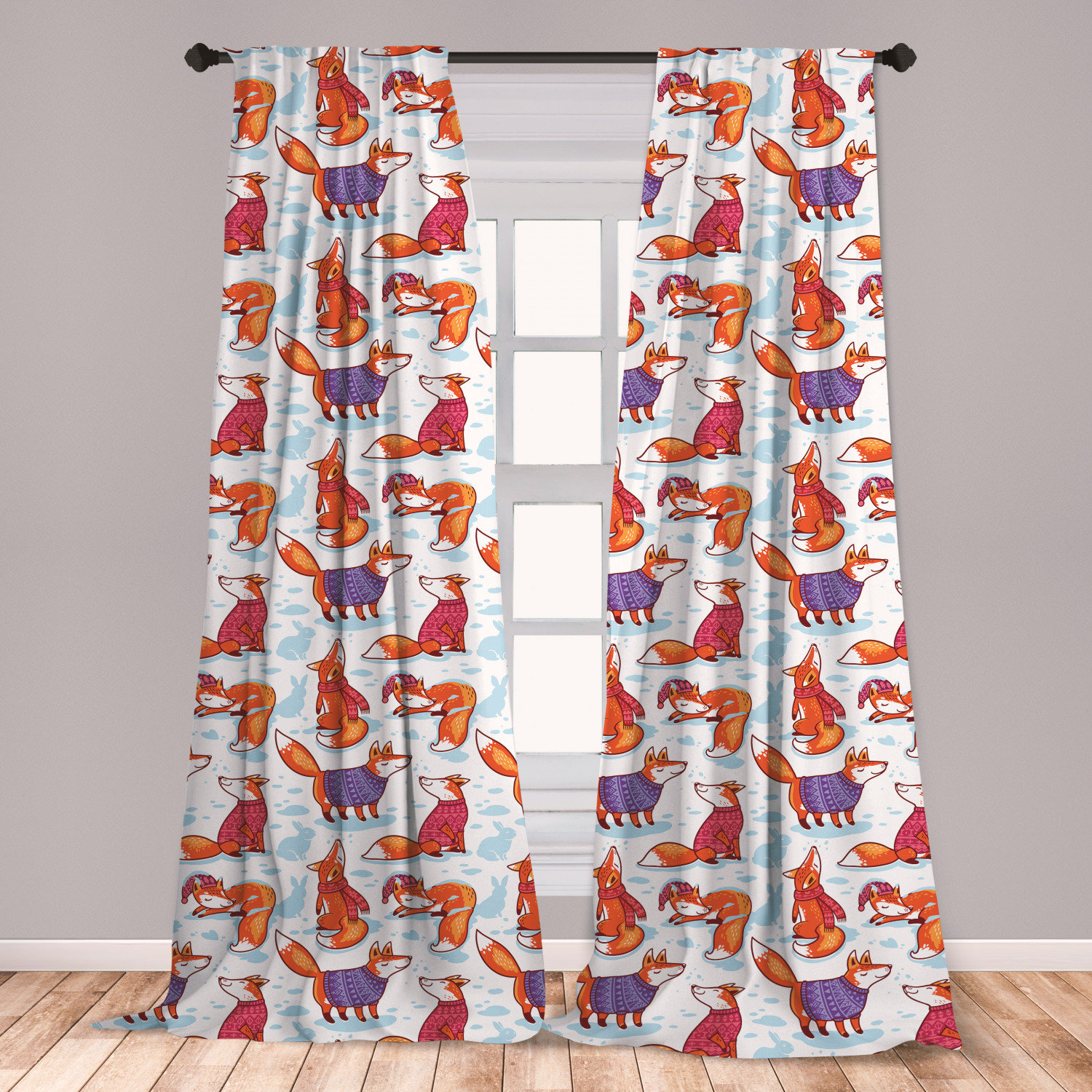 East Urban Home Ambesonne Fox Curtains Snow Foxes With Winter