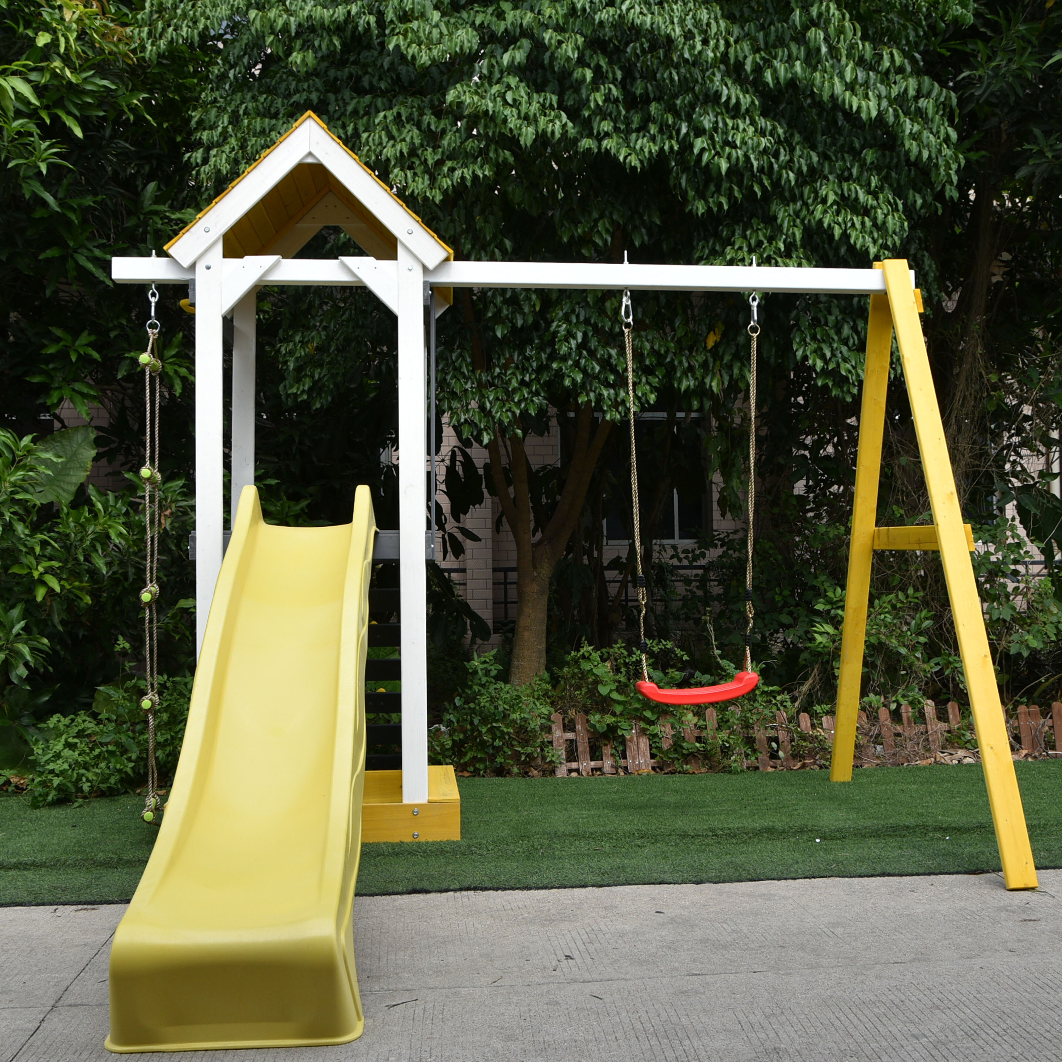 arc Shaped Waterproof Swing，Garden Outdoor Wooden Swing Set for Children Adult Kids Indoor Yard Wooden Swing 