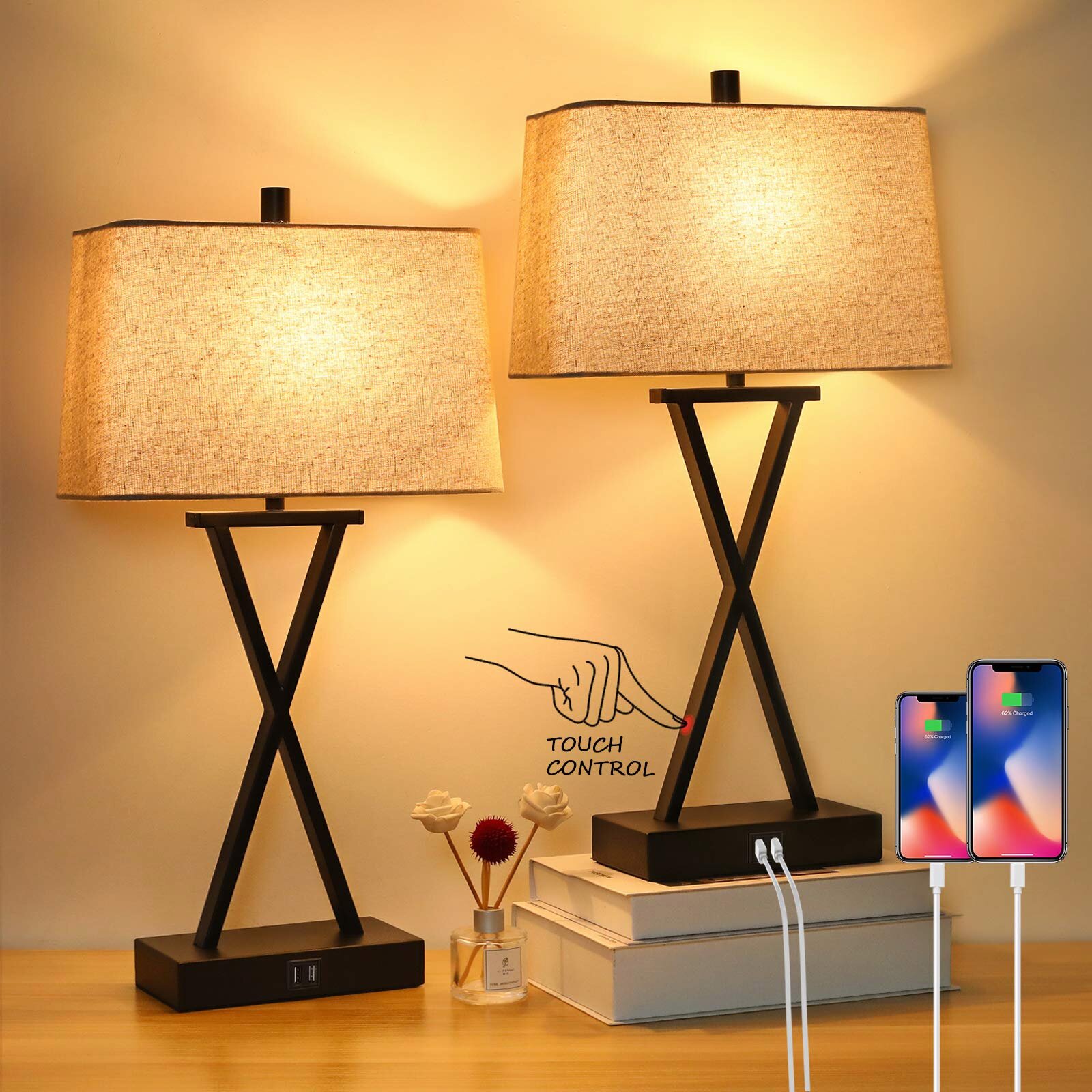 2 nightstand lamps