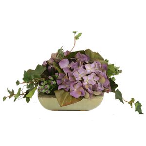 Silk Hydrangeas and Groundsel with MountaIn Ivy in Square Tray (Set of 2)