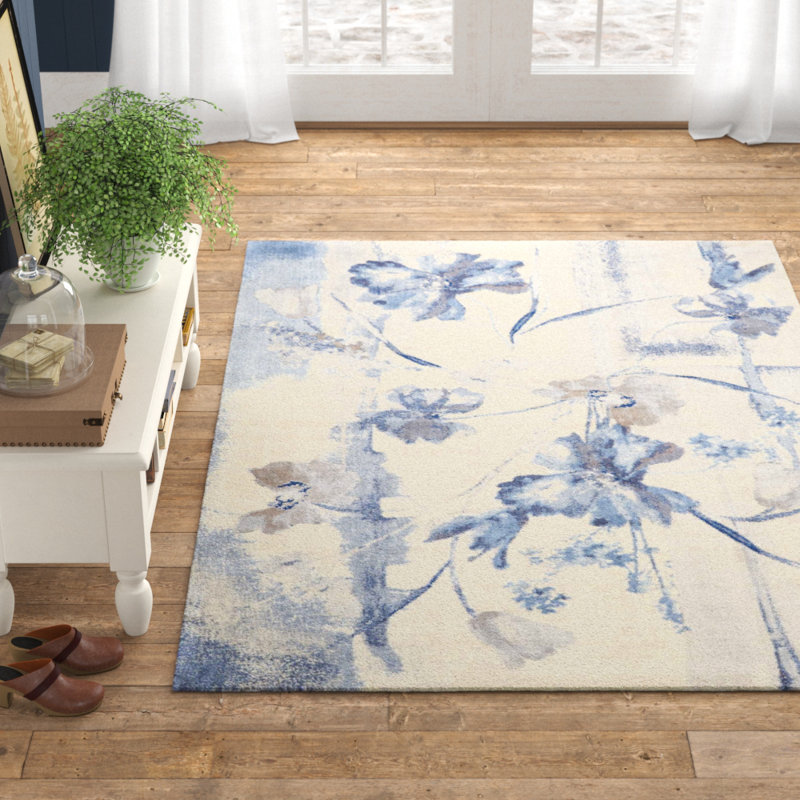 Andover Mills Myron Floral Blue Ivory Area Rug Reviews Wayfair