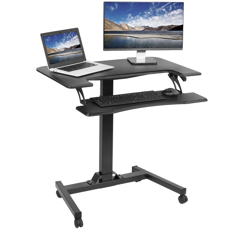 Vivo Two Platform Pneumatic Mobile Height Adjustable Standing Desk Converter Reviews Wayfair Desk diy computer pc build gaming built custom into building case own table plans office step designs wood minimalist computers. two platform pneumatic mobile height adjustable standing desk converter