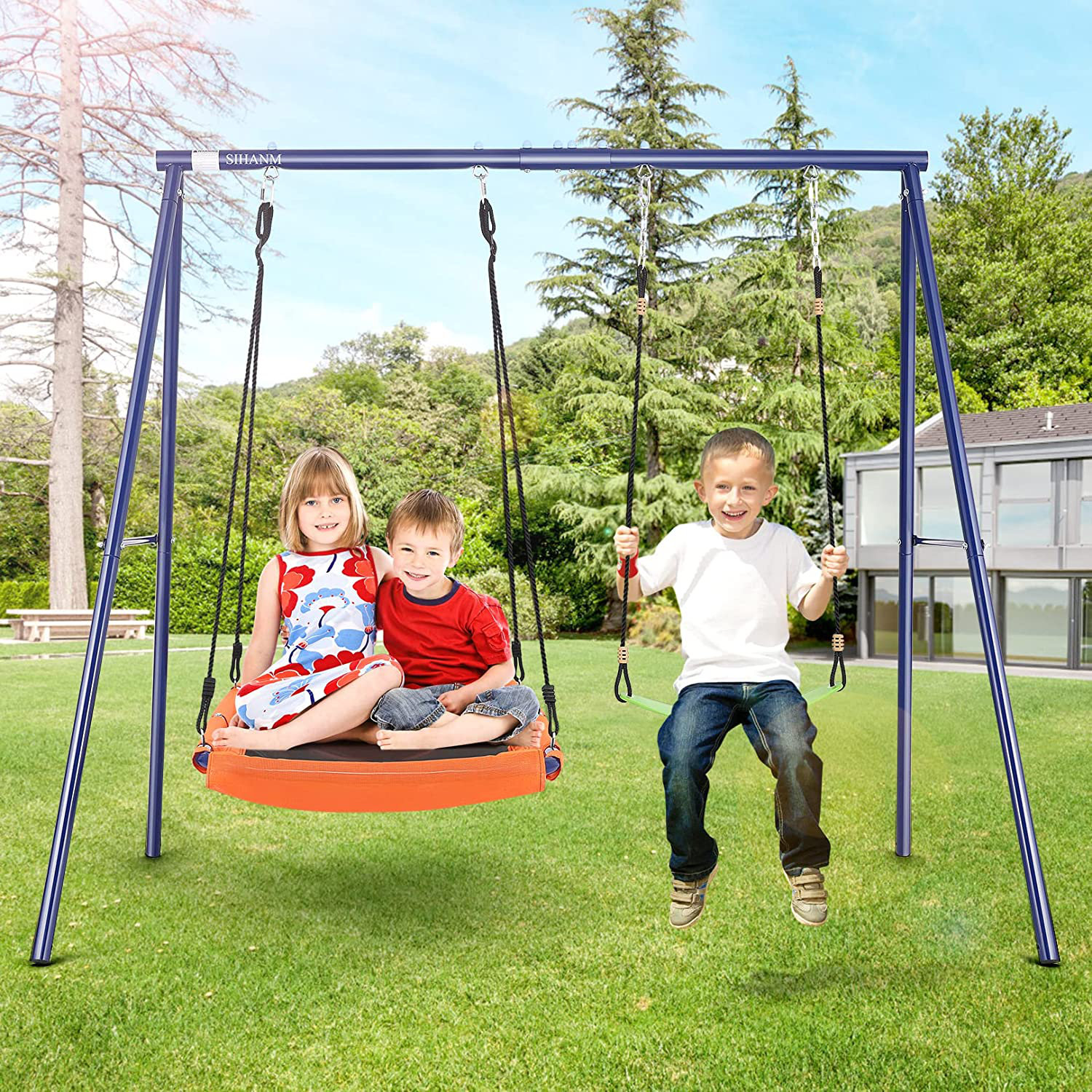 Himimi 2 in 1 MultiFunction Outdoor Heavy Duty Kids Swing Set With 2