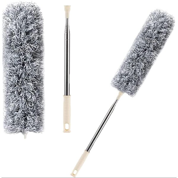 Cobwebs Telescoping Microfiber Duster Washable Ceiling Fan for Cleaning High Ceiling Detachable Bendable Head Chenille Dust Brush Head with Extra Long Extension Pole Gray Blinds