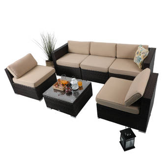 Wrought Studio Berends 7 Piece Rattan Sectional Seating Group With Cushions Reviews Wayfair