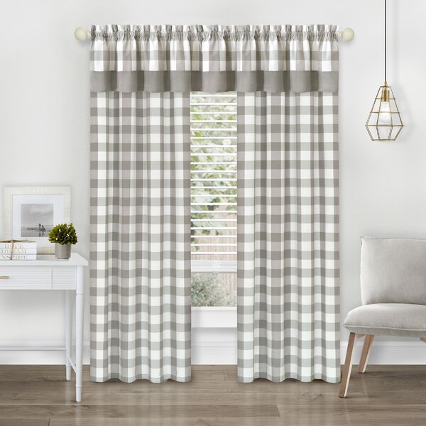 Cotton-Blend Checkered Room-Darkening Tie-Up Curtain Panel Assorted Colors 