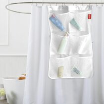 Quick Dry Shower Rod Mesh Hanging Shower Curtain Caddy 6 Pockets Loading 25LB 